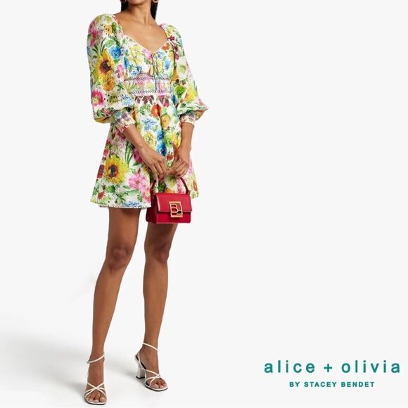 Alice + Olivia **NWT** Crawford Smocked Floral Sweetheart Mini Dress - Picture 12 of 16